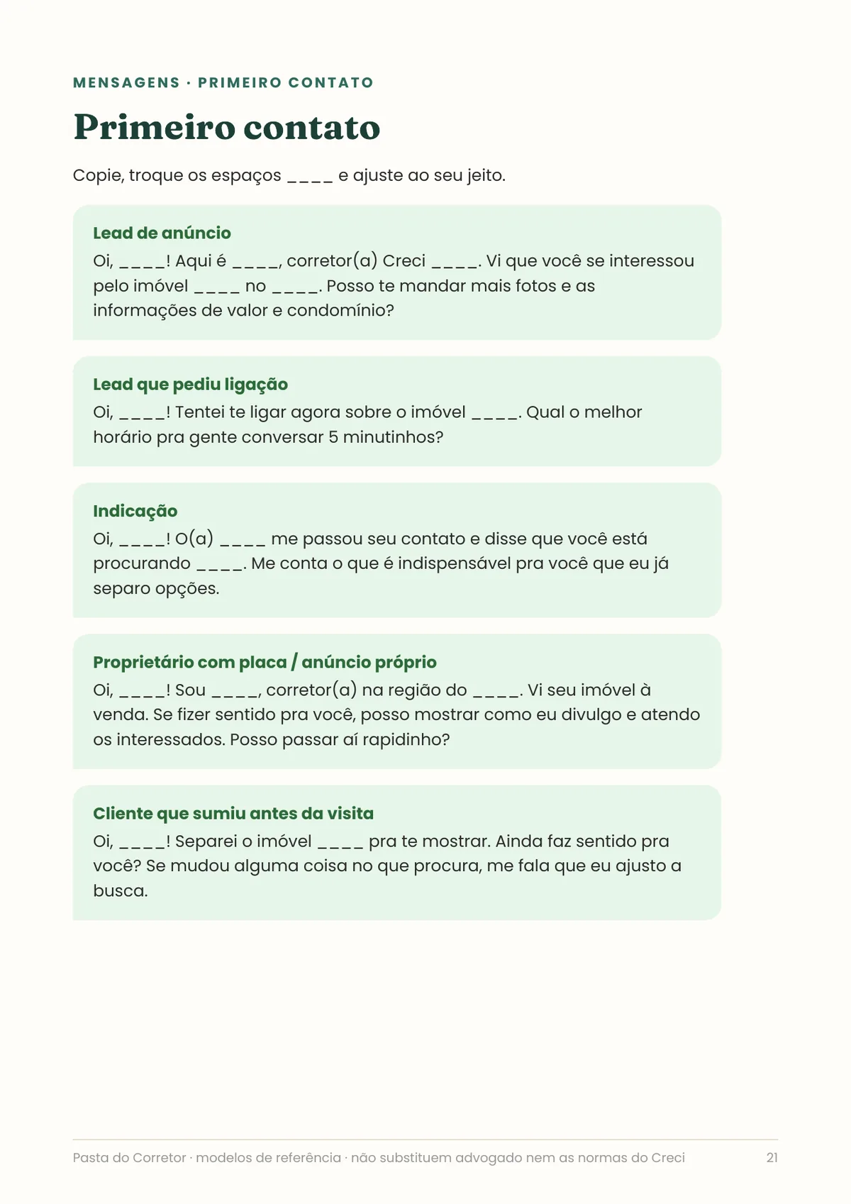 Página real do PDF Pasta do Corretor: roteiros de mensagem